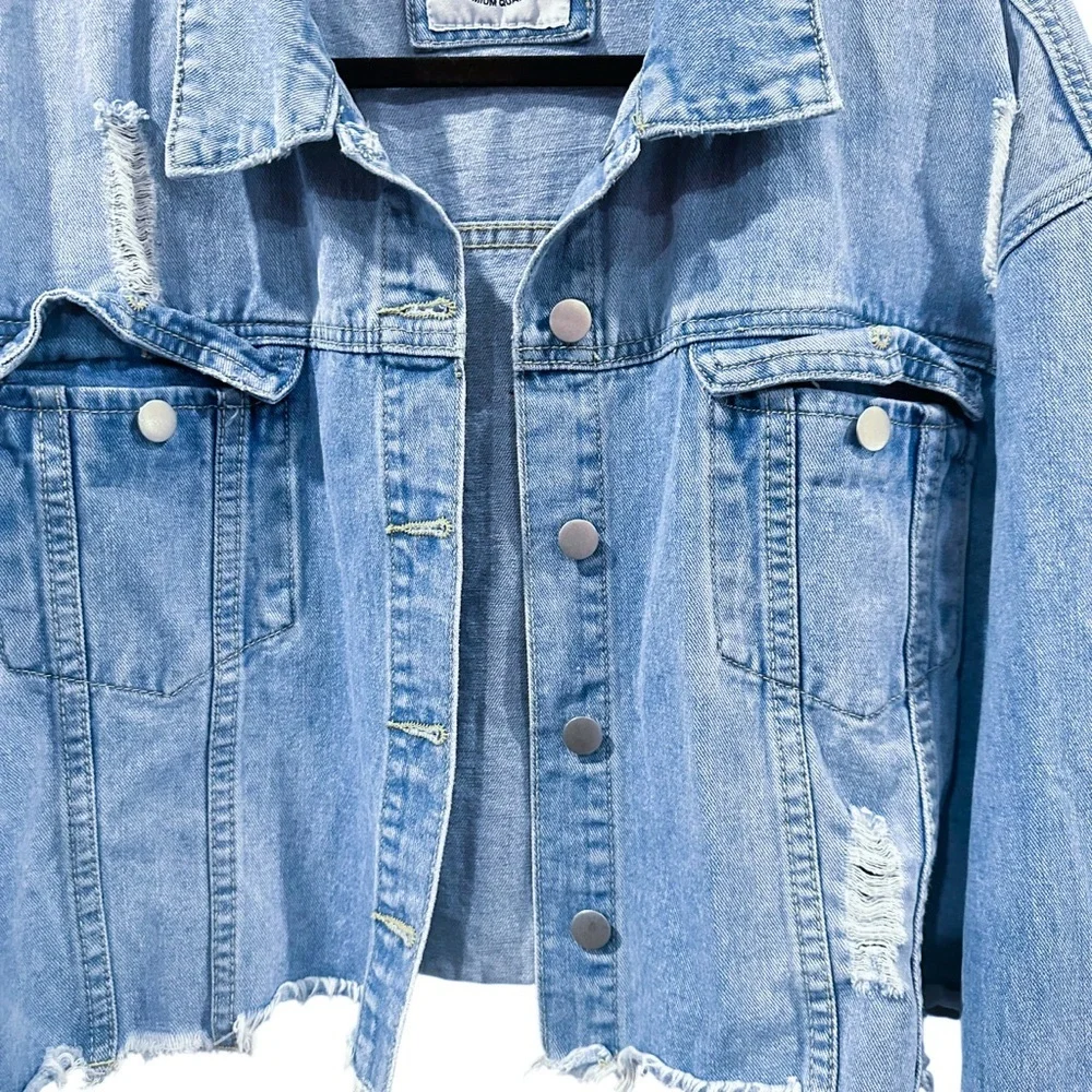 American Bazi Cropped Denim Jacket, 100% Cotton, Size 1X - Picture 7 of 11